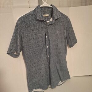 RYE 51 Mens Large Blue White Micro Dot Print AOP Short Sleeve Button Up‎ Shirt